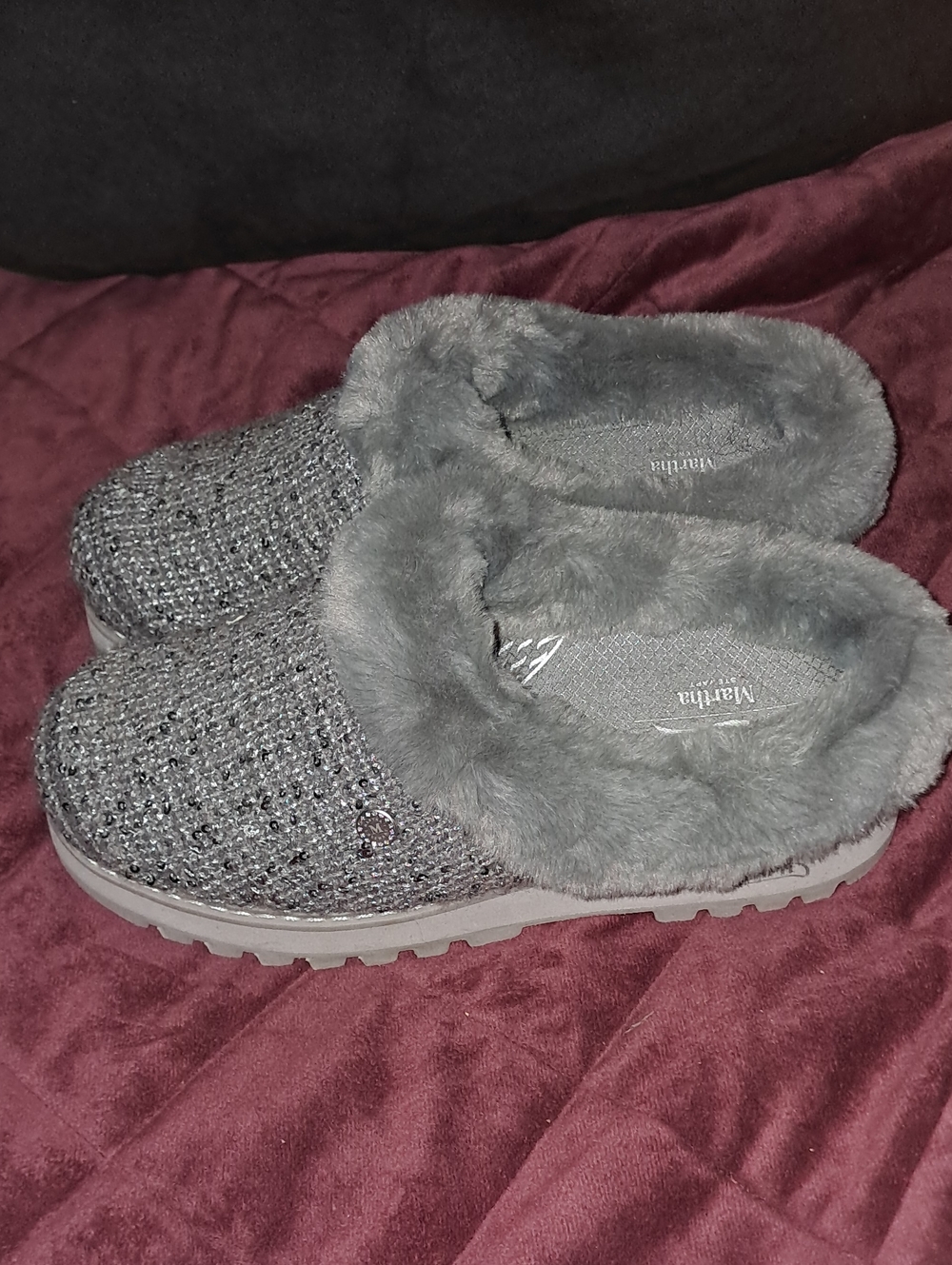 BOBS from Skechers Gray Knit Faux Fur Slip-On Clog